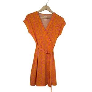 Nine West Wrap Midi Dreas Orange Leaf Print Size Small NWT